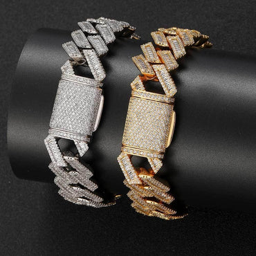 18mm Mixed Link Cuban Chain Bracelet with Zircon - CaratixJewelry