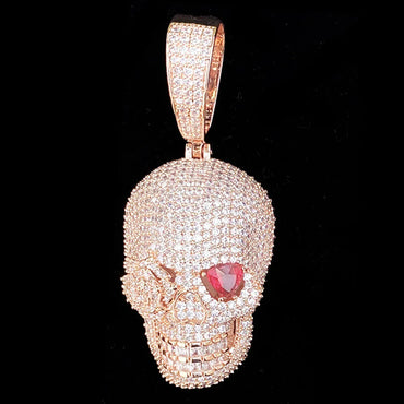 Iced Out Red-Eyed Skull Pendant | Men's Punk Gothic Hip Hop Necklace - CaratixJewelry
