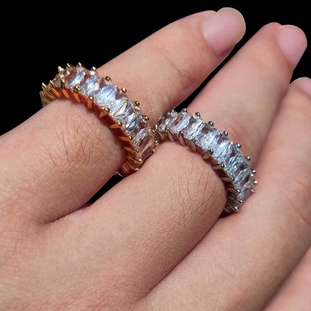 6mm Single-Row T-Shaped Zircon Ring with 18K Gold Plating for Men and Women | Trendy Hip Hop Jewelry | Caratix Jewelry - CaratixJewelry