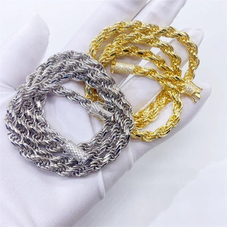 6mm Moissanite Rope Chain with Cuban-Style Clasp – 925 Sterling Silver Iced-Out Hip Hop Streetwear Necklace - CaratixJewelry