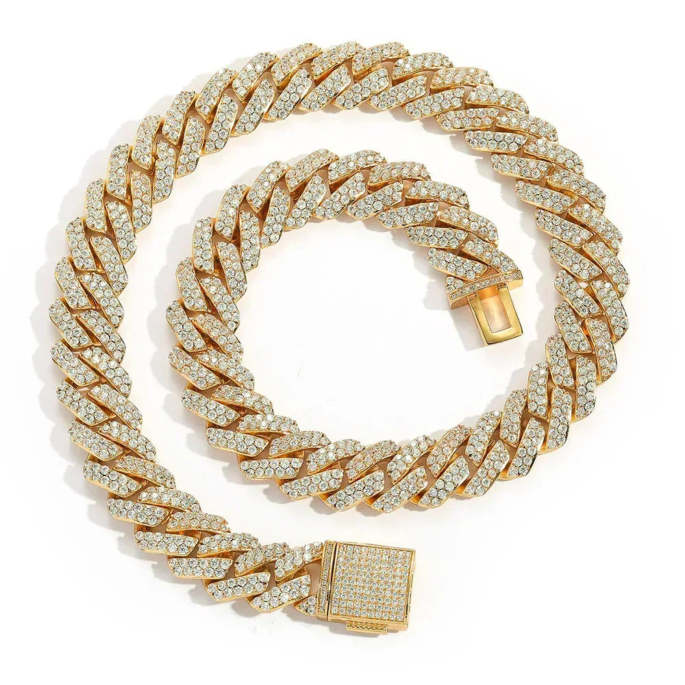 15mm Double-Row Moissanite Cuban Link Chain – S925 Sterling Silver -Cut Iced-Out Hip Hop Men’s Luxury Streetwear Necklace - CaratixJewelry