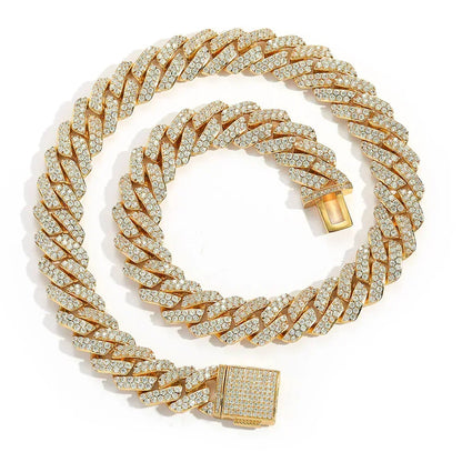 15mm Double-Row Moissanite Cuban Link Chain – S925 Sterling Silver -Cut Iced-Out Hip Hop Men’s Luxury Streetwear Necklace - CaratixJewelry