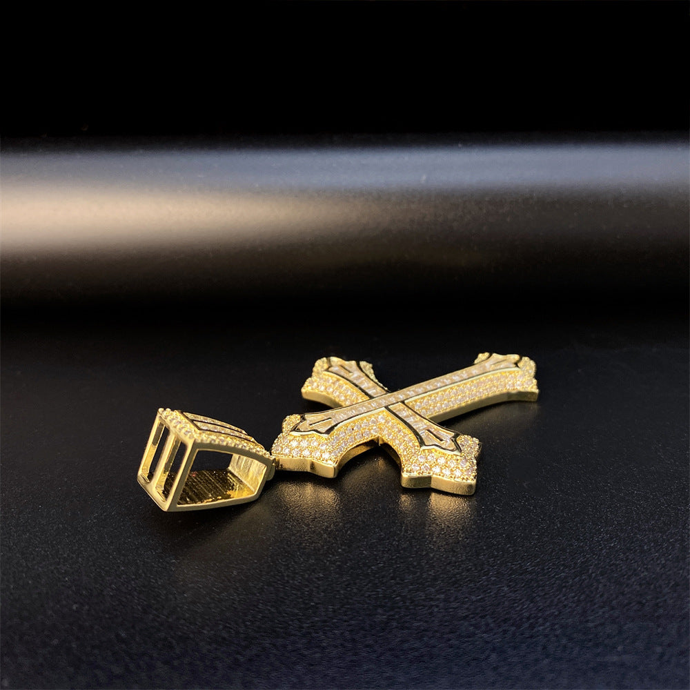 Iced Out Cross Pendant | Men's Gold Plated Hip Hop Cross Necklace | Caratix