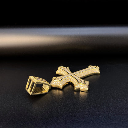 Iced Out Cross Pendant | Men's Gold Plated Hip Hop Cross Necklace | Caratix