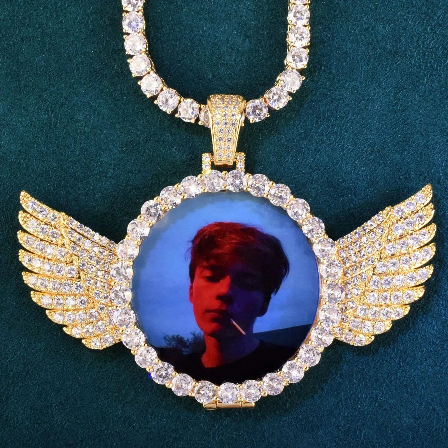 Wing Flip-Open Photo Pendant | CZ Iced Out DIY Custom Picture Hip Hop Necklace - CaratixJewelry