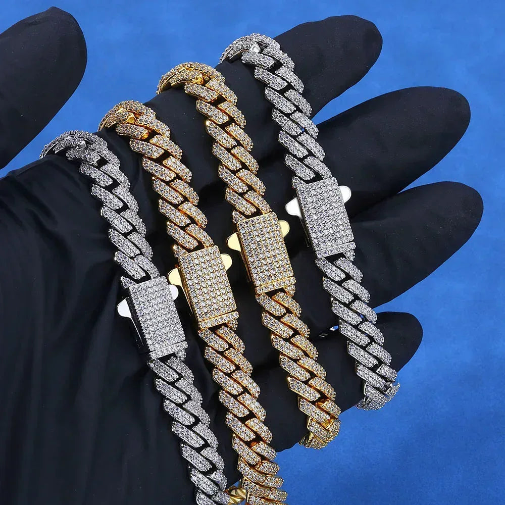 8mm Double-Row Moissanite Cuban Link Chain for Men – S925 Sterling Silver Custom Luxury Hip Hop Necklace - CaratixJewelry
