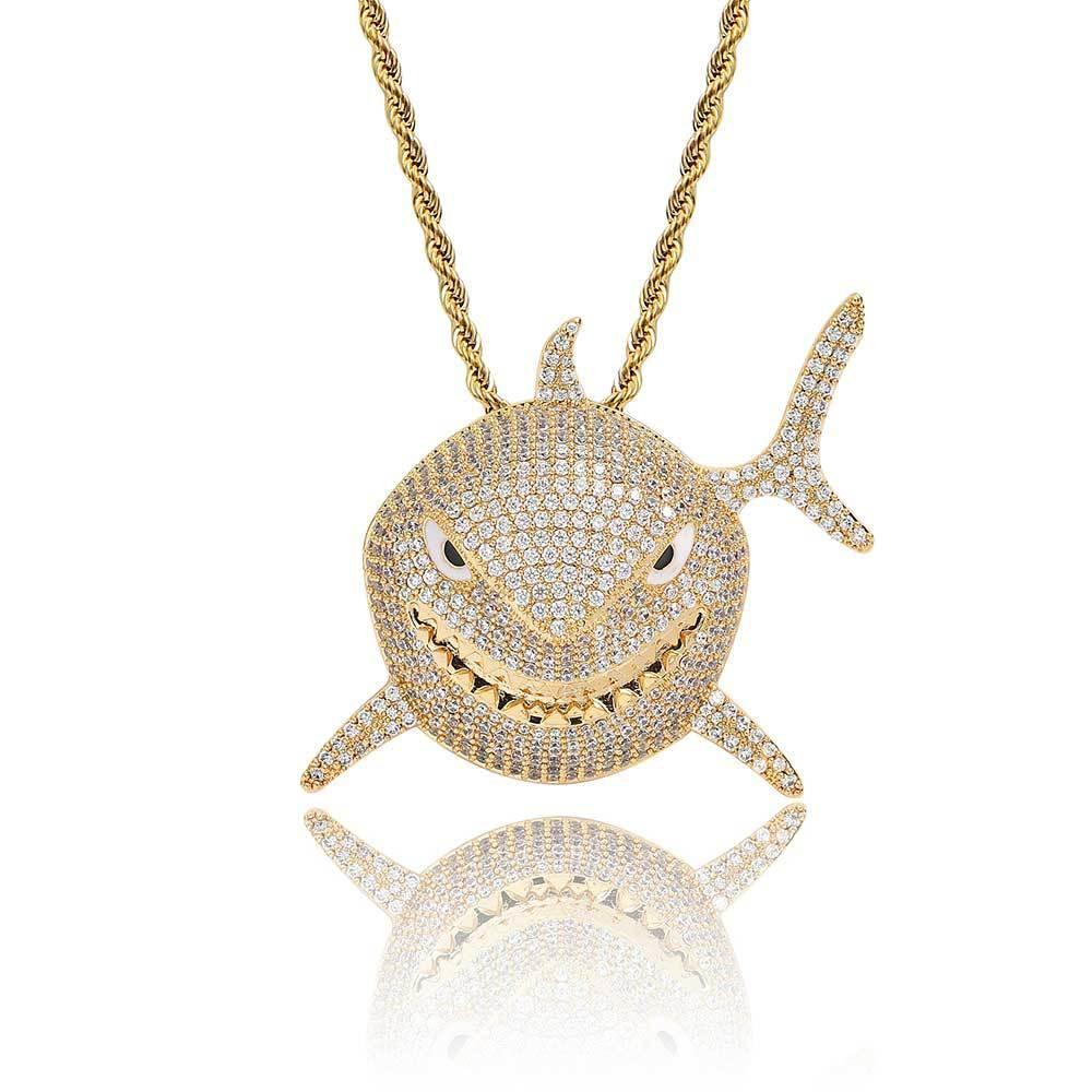 Shark Pendant Necklace with Micro-Pave Zircon and Full Look for Men | Caratix Jewelry - CaratixJewelry
