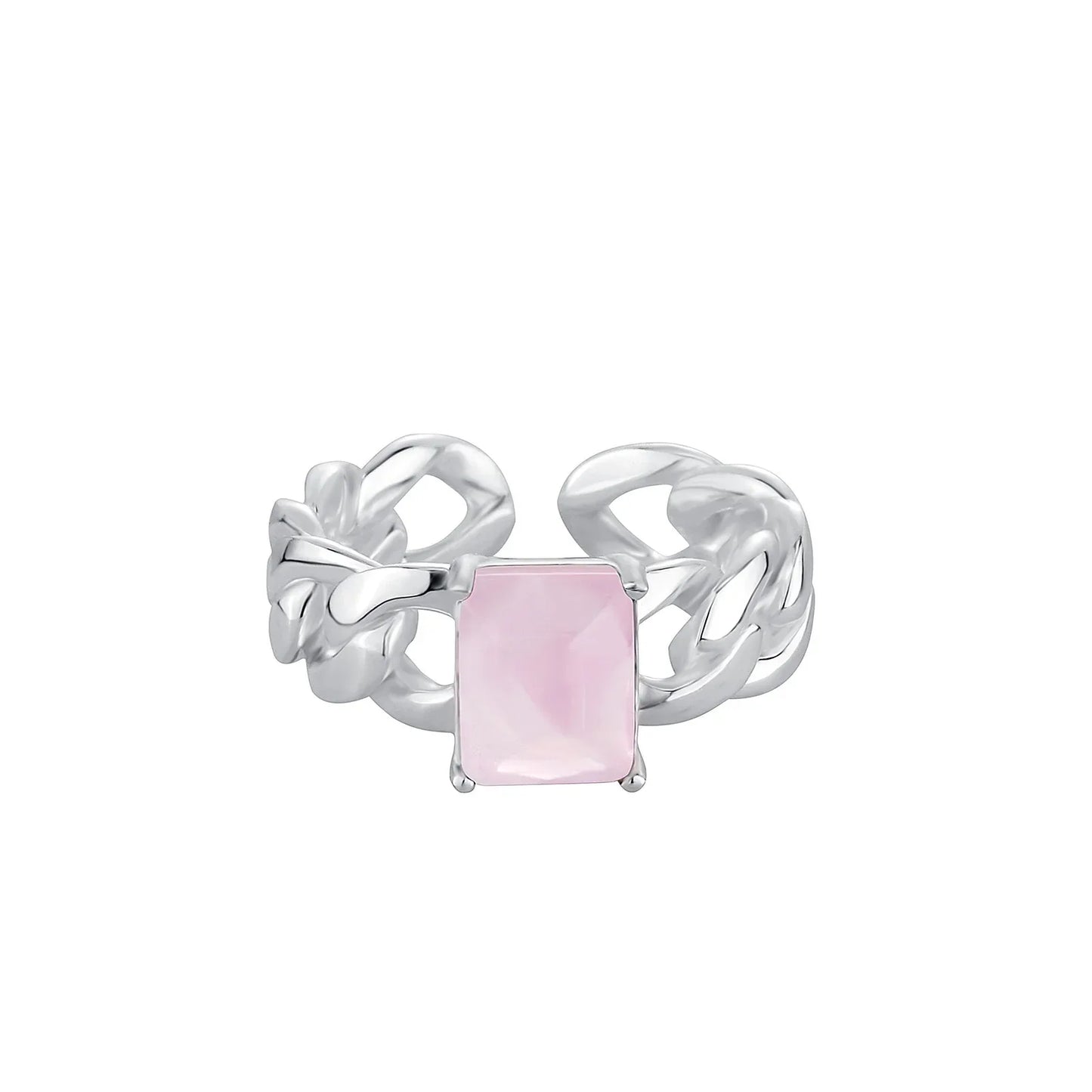 S925 Sterling Silver Square Crystal Ring | Natural Gemstone Open Band | Caratix