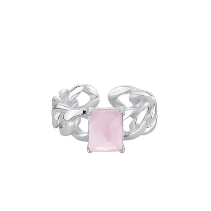 S925 Sterling Silver Square Crystal Ring | Natural Gemstone Open Band | Caratix