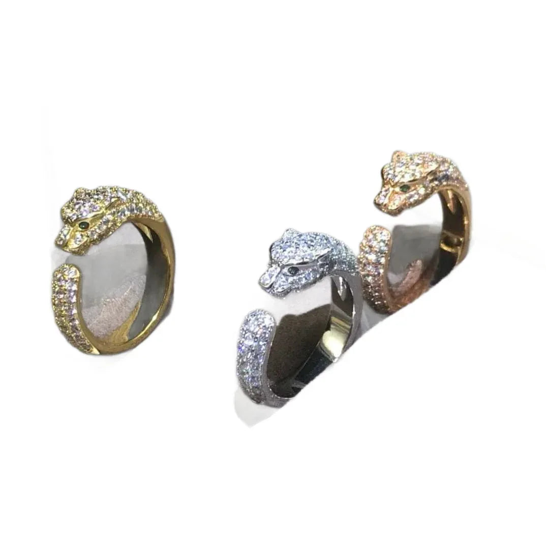 Women's Rose Gold Panther Ring | Iced Out Leopard Head Bypass Band | Caratix