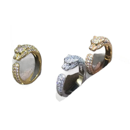 Women's Rose Gold Panther Ring | Iced Out Leopard Head Bypass Band | Caratix