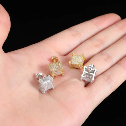 Square Zircon Stud Earrings with Spiral Ear Caps | Simple Hip Hop Jewelry | Caratix Jewelry - CaratixJewelry