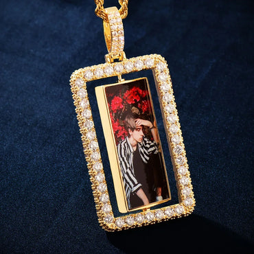 Spinning Photo Dog Tag Pendant | Iced Out CZ Custom Picture Hip Hop DIY Necklace - CaratixJewelry