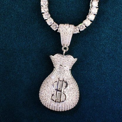 Iced Out Money Bag Pendant | CZ Hip Hop Men’s Streetwear Fashion Jewelry - CaratixJewelry