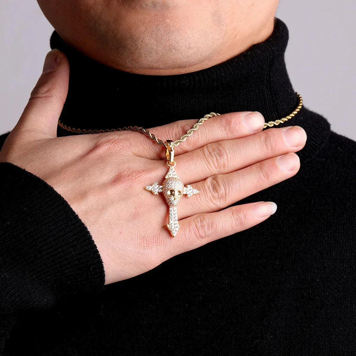 Men's Gothic Reaper Necklace | Premium Copper CZ Biker & Hip Hop Jewelry - CaratixJewelry