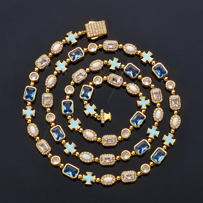 6mm Enamel Cross Necklace Blue Stone Rapper Iced Out Chain Style | Caratix Jewelry - CaratixJewelry