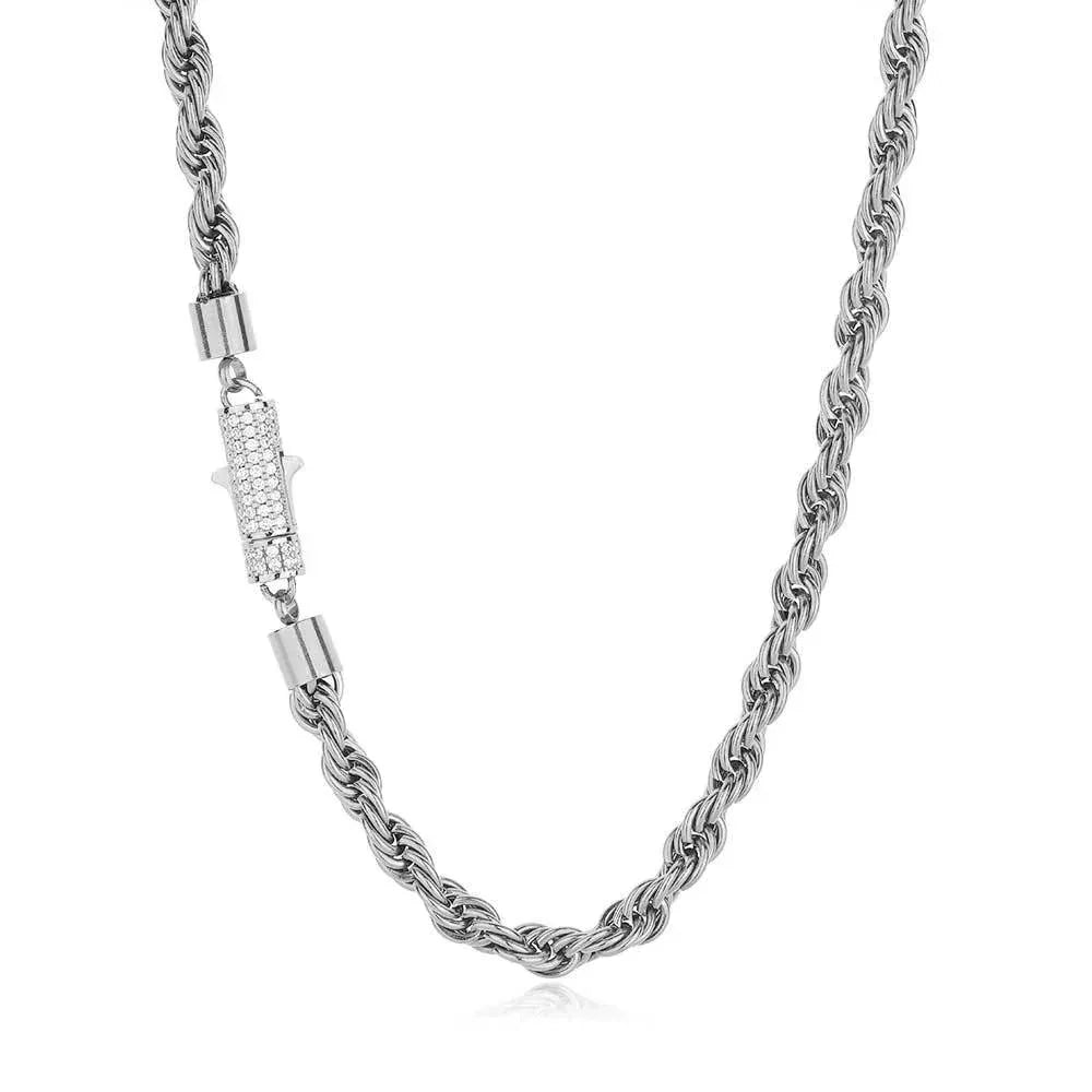 6mm Iced Out Rope Chain Stainless Steel Titanium Necklace Gold Chain Rapper Style | Caratix Jewelry - CaratixJewelry