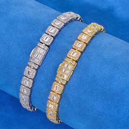 Custom 7.5mm Baguette Mixed Iced Bracelet | Secure Fold-over Hip Hop Bling | Caratix - CaratixJewelry