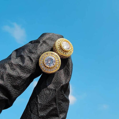 Round Full Zircon Stud Earrings with 925 Silver Pin for Men | High-End Hip Hop Jewelry | Caratix Jewelry - CaratixJewelry