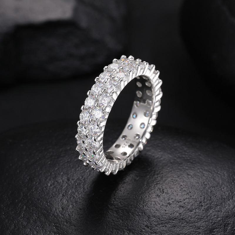 VVS Moissanite 3-Stone Ring 925 Silver Double Row | Caratix
