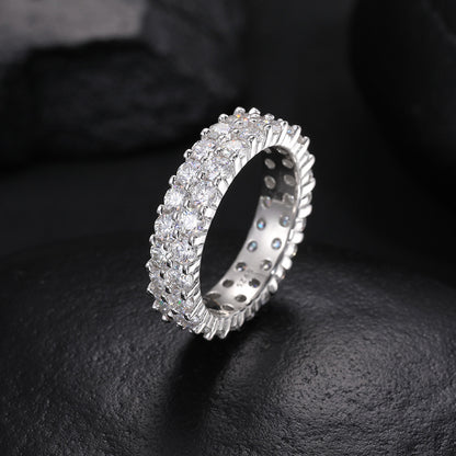 VVS Moissanite 3-Stone Ring 925 Silver Double Row | Caratix