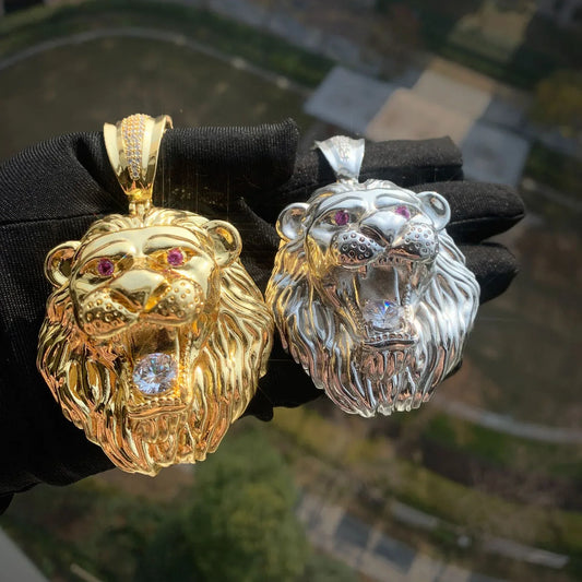 Iced Out Lion Head Pendant Necklace for Men – Solid Copper CZ Hip Hop Jewelry - CaratixJewelry