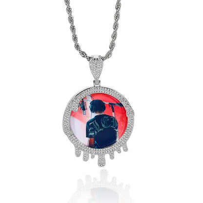 Custom Geometric Water Drop Photo Frame Pendant Necklace with Micro-Pave Zircon Stones | Caratix Jewelry - CaratixJewelry