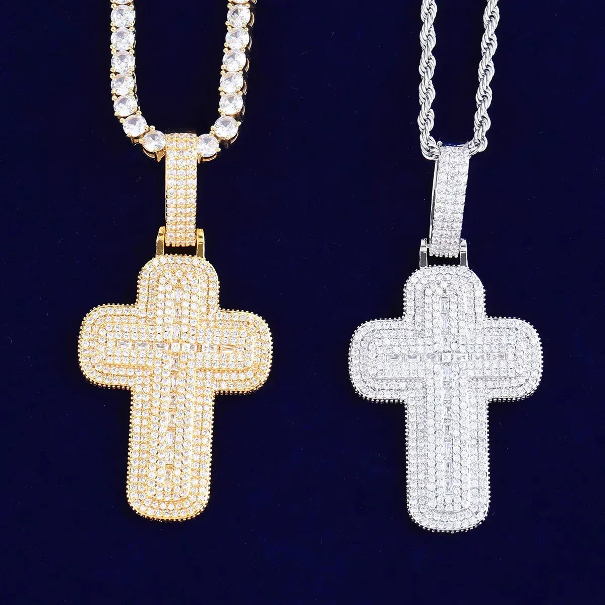 Iced Out Chunky Cross Pendant | Women's Thick "Puff" 3D Necklace | Premium Copper CZ Statement Jewelry | Bold & Cute Bling | Caratix - CaratixJewelry