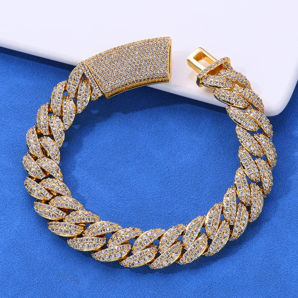 13mm Double Row Bubble Cuban Chain Rapper Iced Out Necklace - CaratixJewelry