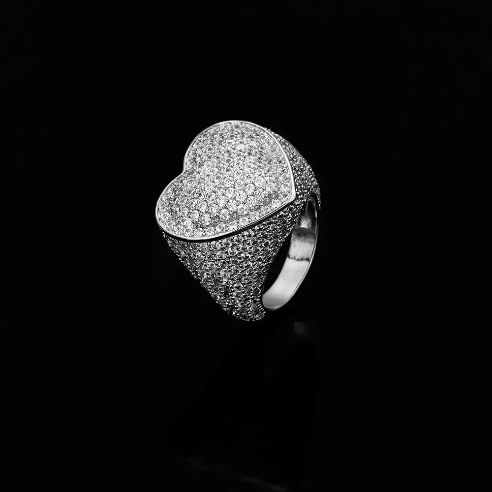 Heart-Shaped Zircon Ring with Copper Setting for Men | Trendy Hip Hop Jewelry | Caratix Jewelry - CaratixJewelry