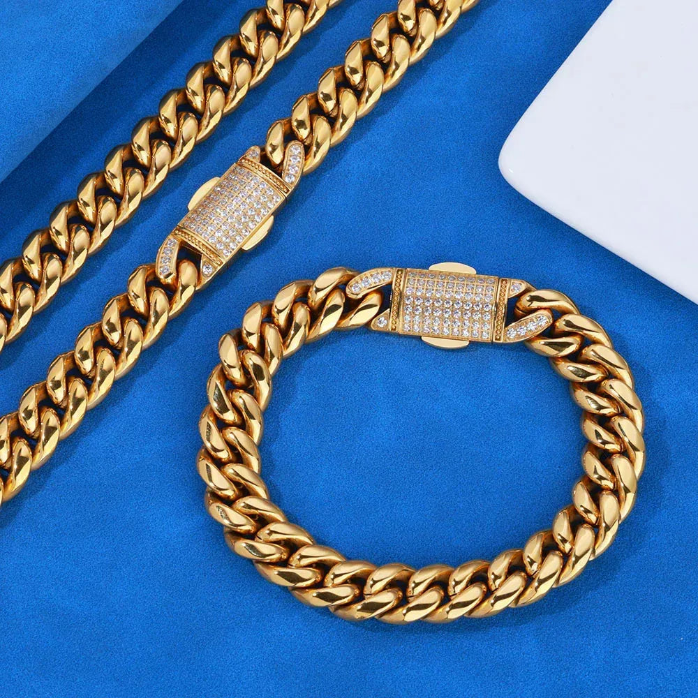 12mm Rounded Cuban Chain Necklace Titanium Steel for Men | Caratix Jewelry - CaratixJewelry