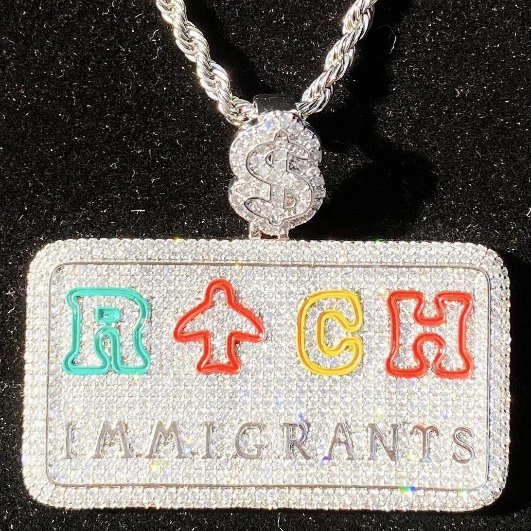 Iced Out Dollar Buckle "RICH" Square Pendant | Men's Wealth Medallion - CaratixJewelry