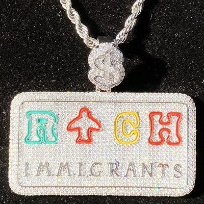 Iced Out Dollar Buckle "RICH" Square Pendant | Men's Wealth Medallion - CaratixJewelry