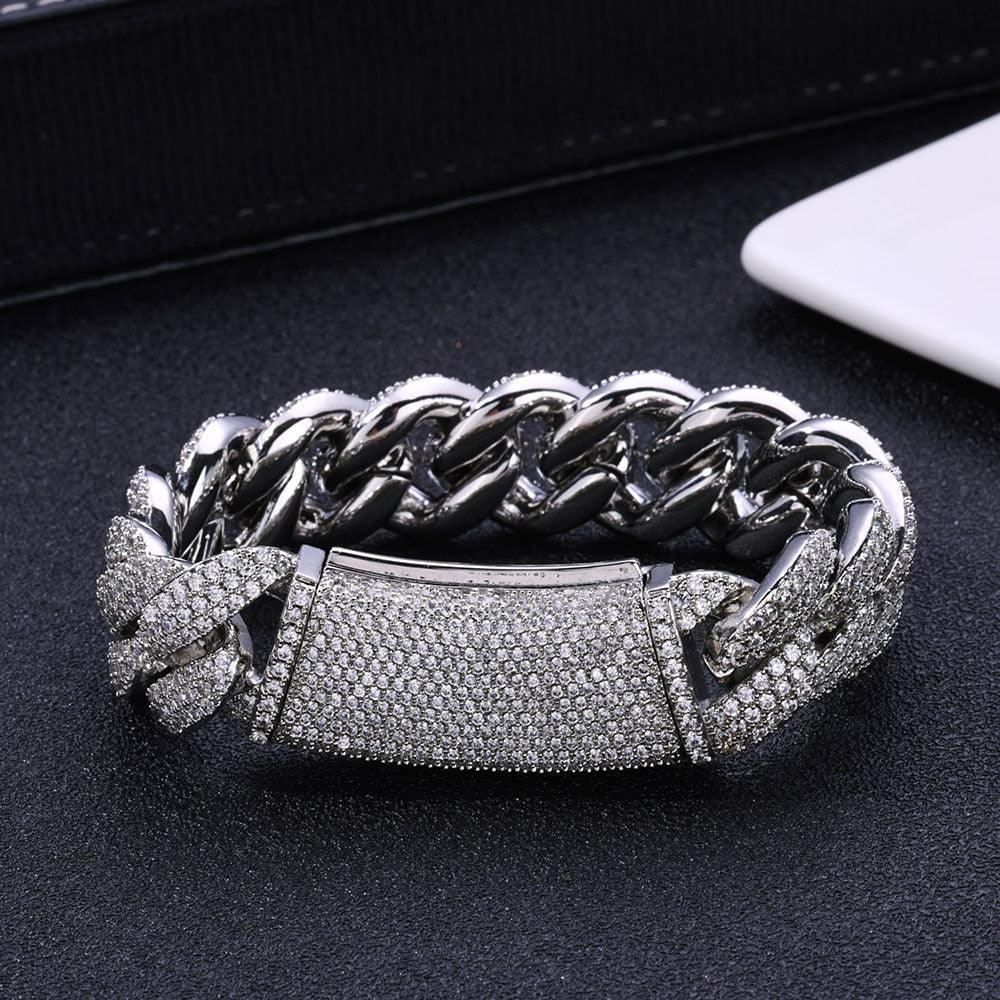 18mm Triple Row Bubble Iced-Out Cuban Link Bracelet with Zircon - CaratixJewelry
