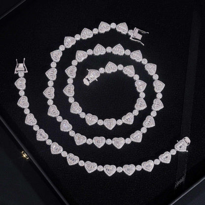 8.5mm Moissanite Heart Necklace & Bracelet | S925 Silver Couple Hip Hop Jewelry - CaratixJewelry