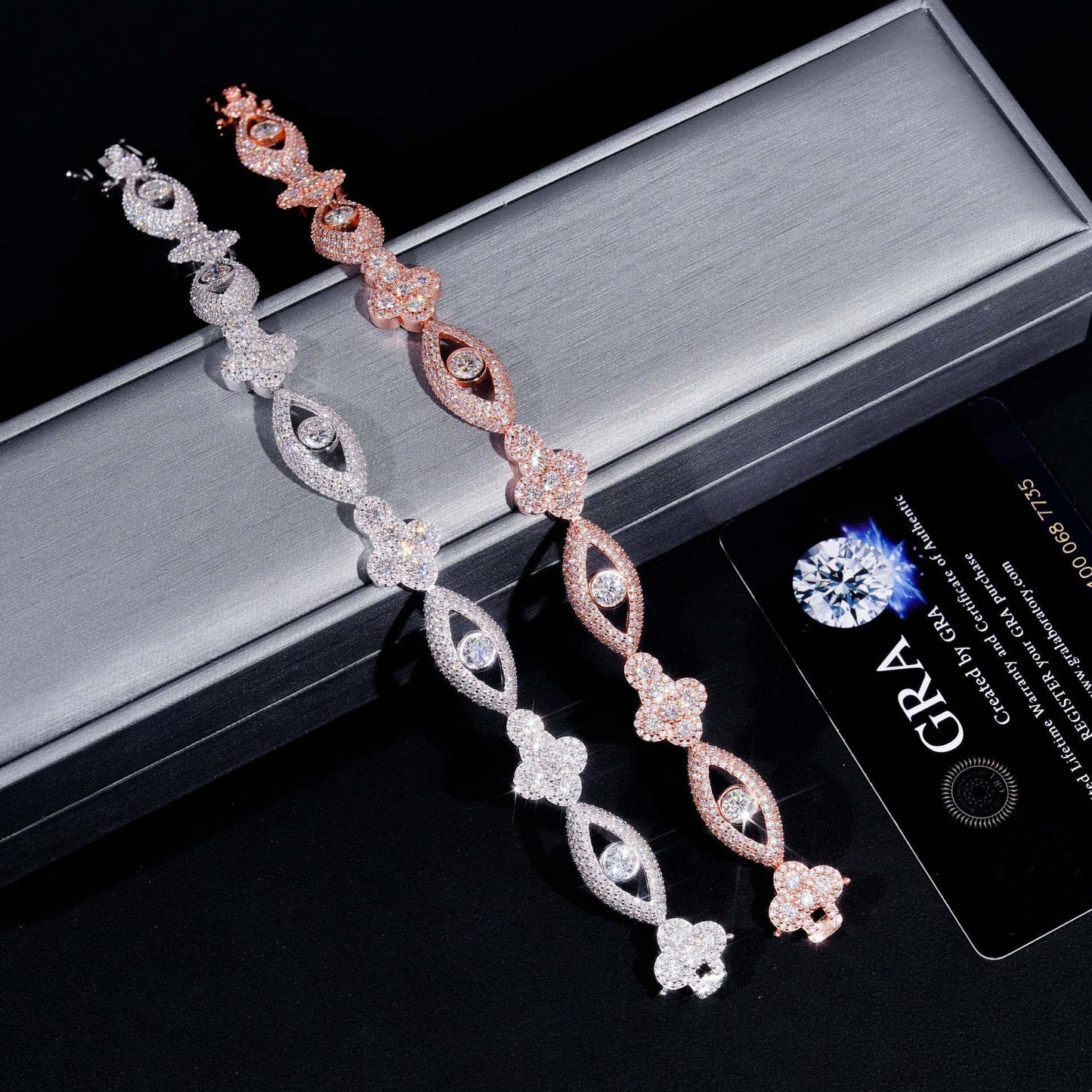 Moissanite Eye & Cross Cuban Link Bracelet – S925 Sterling Silver Iced-Out Hip Hop Streetwear Jewelry - CaratixJewelry