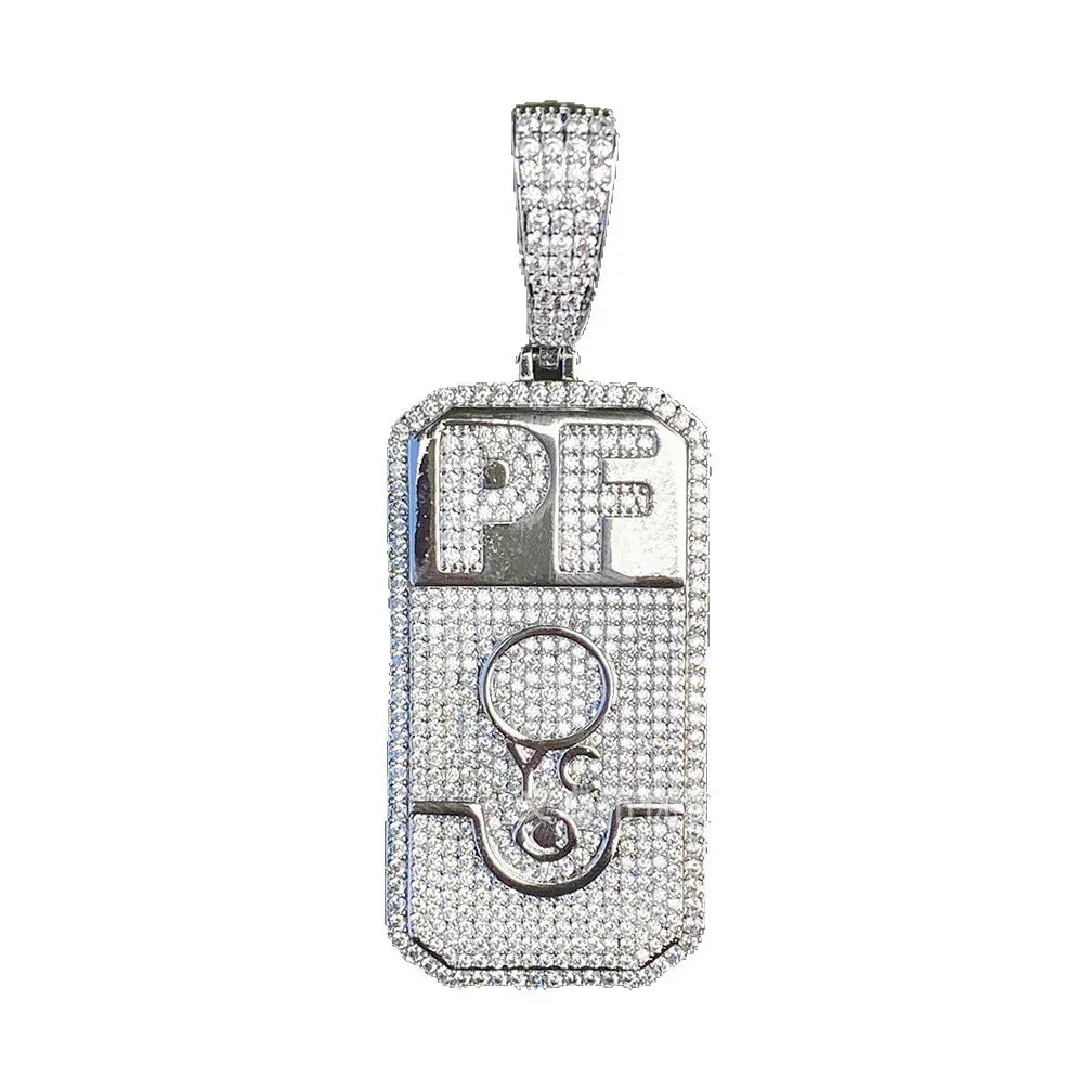 Heavy Industry "PF" Square Pendant | Men's Niche Design Rapper Necklace - CaratixJewelry