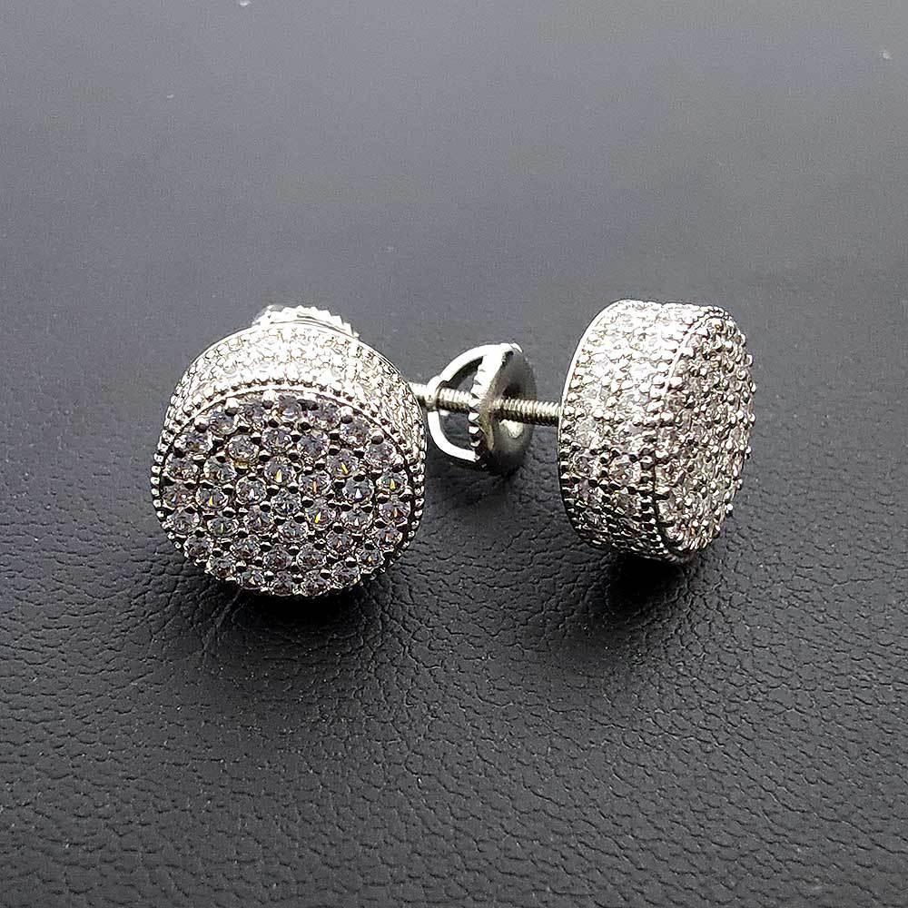 Men's Zircon Round Stud Earrings with Silver Pin | Luxury Hip Hop Jewelry | Caratix Jewelry - CaratixJewelry