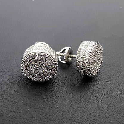 Men's Zircon Round Stud Earrings with Silver Pin | Luxury Hip Hop Jewelry | Caratix Jewelry - CaratixJewelry