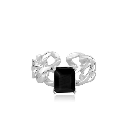 S925 Sterling Silver Square Crystal Ring | Natural Gemstone Open Band | Caratix