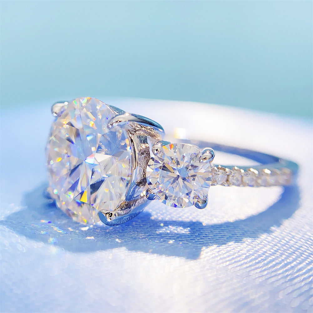 Large 4 Carat Moissanite Ring S925 Silver | 10mm D Color VVS1 Solitaire | Caratix