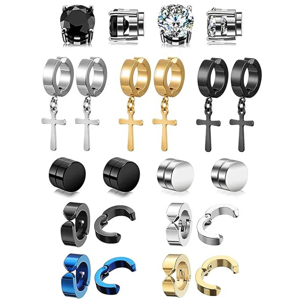 Magnetic Cross Earrings Set - Non-Pierced Zircon Studs | Caratix