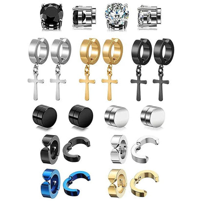 Magnetic Cross Earrings Set - Non-Pierced Zircon Studs | Caratix