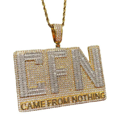 Iced Out "Came From Nothing" Pendant | Men's Self-Made Slogan Necklace | Premium Copper CZ Motivational Jewelry | Rags to Riches Bling | Caratix - CaratixJewelry