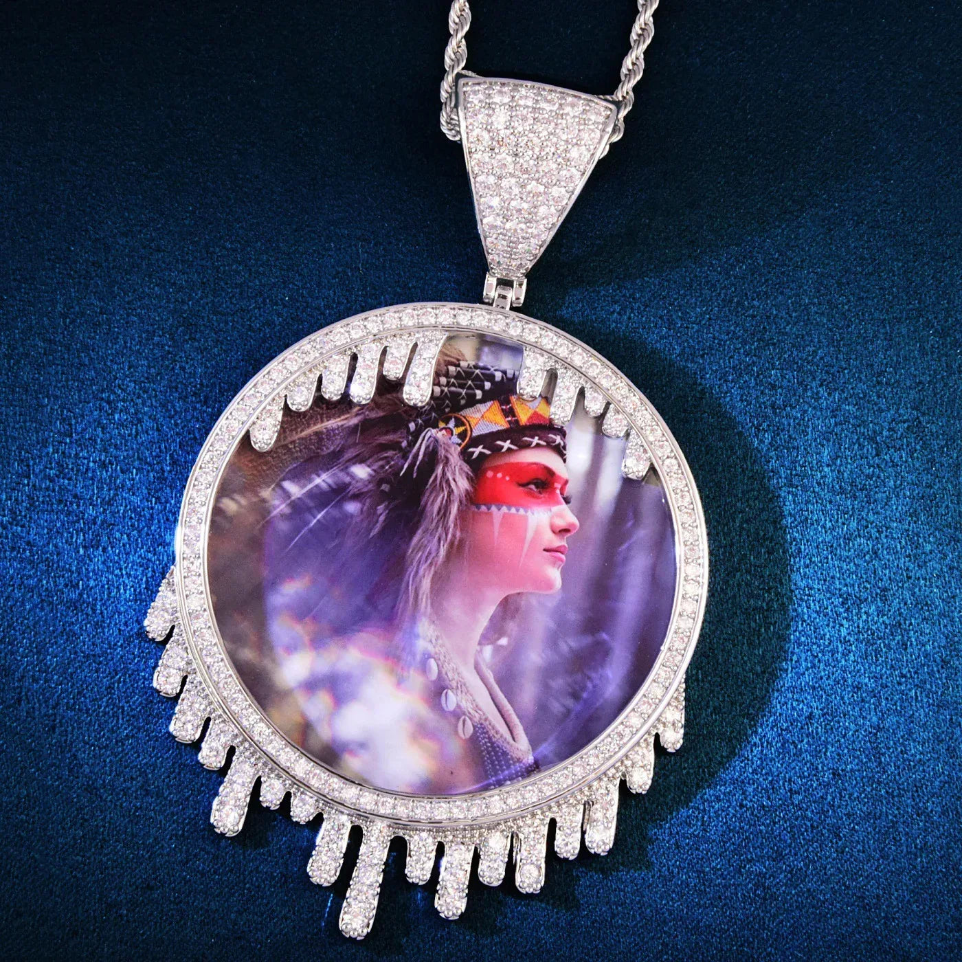 Teardrop Photo Pendant | Solid CZ Iced Out DIY Custom Picture Hip Hop Necklace - CaratixJewelry