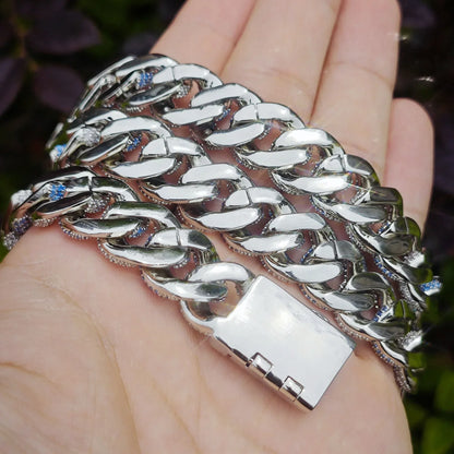 14mm Silver Blue Bubble Cuban Chain Necklace - CaratixJewelry