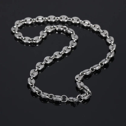 8mm Coffee Bean Necklace with Lobster Clasp Stainless Steel Pig Nose Chain for Men | Caratix Jewelry - CaratixJewelry