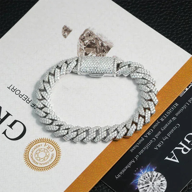 10mm Iced-Out Moissanite Cuban Link Bracelet/Necklace – S925 Sterling Silver -Cut Hip Hop Streetwear Jewelry - CaratixJewelry