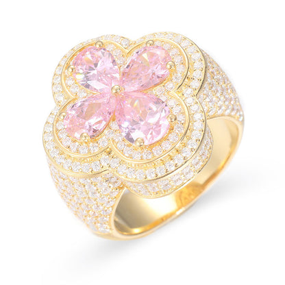 S925 Sterling Silver Moissanite Flower Ring – Ice Out Hip-Hop Luxury Statement Band for Men