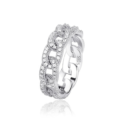 S925 Sterling Silver Cuban Link Cross Ring | Iced Out Hollow Band | Caratix
